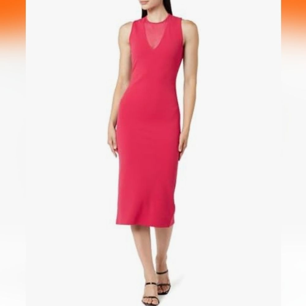 The Drop Joce Mesh V-Neck Midi Dress In Vivid Magenta Size Large NWT